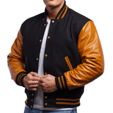 Black & Gold Leather Sleeves Varsity Jacket