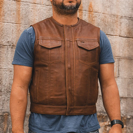 Lowside Men's Perforated Motorcycle Leather Vest