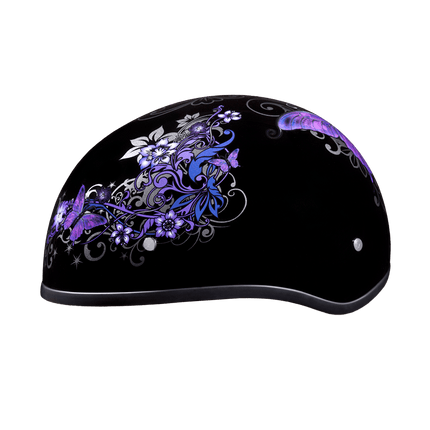 DOT Approved Daytona Motorcycle Half Face Helmet - Skull Cap Graphics for Men & Women, Scooters, ATVs, UTVs & Choppers - W/ Butterfly