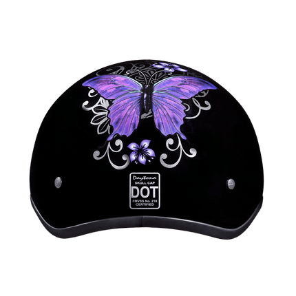 DOT Approved Daytona Motorcycle Half Face Helmet - Skull Cap Graphics for Men & Women, Scooters, ATVs, UTVs & Choppers - W/ Butterfly