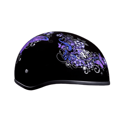 DOT Approved Daytona Motorcycle Half Face Helmet - Skull Cap Graphics for Men & Women, Scooters, ATVs, UTVs & Choppers - W/ Butterfly