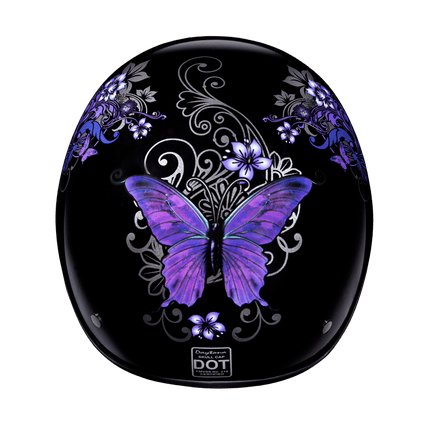 DOT Approved Daytona Motorcycle Half Face Helmet - Skull Cap Graphics for Men & Women, Scooters, ATVs, UTVs & Choppers - W/ Butterfly