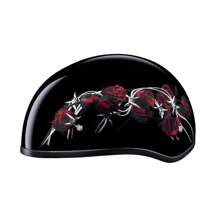 DOT Approved Daytona Motorcycle Half Face Helmet - Skull Cap Graphics for Men & Women, Scooters, ATVs, UTVs & Choppers - W/ Barbed Roses