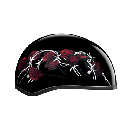 DOT Approved Daytona Motorcycle Half Face Helmet - Skull Cap Graphics for Men & Women, Scooters, ATVs, UTVs & Choppers - W/ Barbed Roses