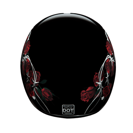 DOT Approved Daytona Motorcycle Half Face Helmet - Skull Cap Graphics for Men & Women, Scooters, ATVs, UTVs & Choppers - W/ Barbed Roses