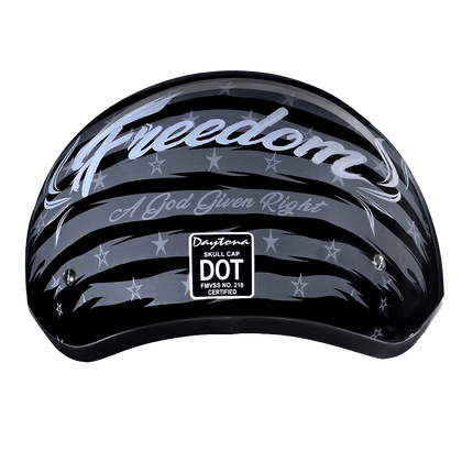 DOT Approved Daytona Motorcycle Half Face Helmet - Skull Cap Graphics for Men & Women, Scooters, ATVs, UTVs & Choppers - W/ Freedom 2.0