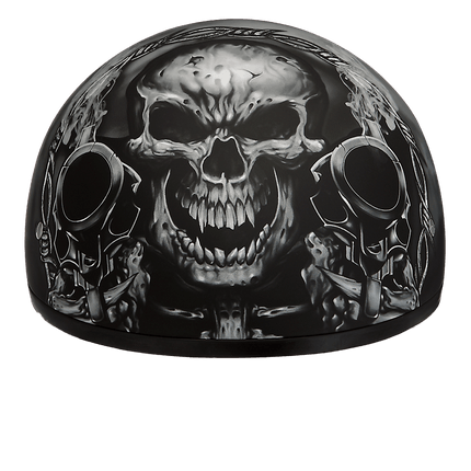 DOT Approved Daytona Motorcycle Half Face Helmet - Skull Cap Graphics for Men & Women, Scooters, ATVs, UTVs & Choppers - W/ Guns