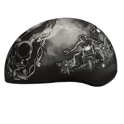 DOT Approved Daytona Motorcycle Half Face Helmet - Skull Cap Graphics for Men & Women, Scooters, ATVs, UTVs & Choppers - W/ Guns