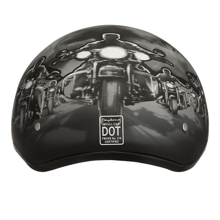 DOT Approved Daytona Motorcycle Half Face Helmet - Skull Cap Graphics for Men & Women, Scooters, ATVs, UTVs & Choppers - W/ Guns