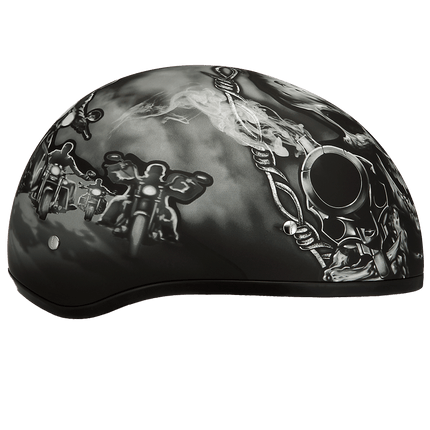 DOT Approved Daytona Motorcycle Half Face Helmet - Skull Cap Graphics for Men & Women, Scooters, ATVs, UTVs & Choppers - W/ Guns
