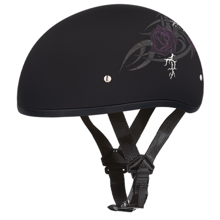 DOT Approved Daytona Motorcycle Half Face Helmet - Skull Cap Graphics for Men & Women, Scooters, ATVs, UTVs & Choppers - W/ Purple Rose