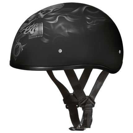 DOT Approved Daytona Motorcycle Half Face Helmet - Skull Cap Graphics for Men & Women, Scooters, ATVs, UTVs & Choppers - W/  Pistons Skull