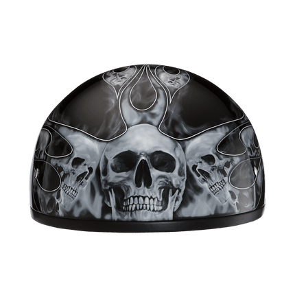 DOT Approved Daytona Motorcycle Half Face Helmet - Skull Cap Graphics for Men & Women, Scooters, ATVs, UTVs & Choppers - W/ Skull Flames Silver