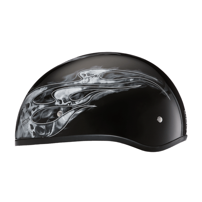DOT Approved Daytona Motorcycle Half Face Helmet - Skull Cap Graphics for Men & Women, Scooters, ATVs, UTVs & Choppers - W/ Skull Flames Silver