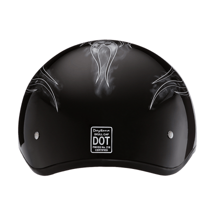 DOT Approved Daytona Motorcycle Half Face Helmet - Skull Cap Graphics for Men & Women, Scooters, ATVs, UTVs & Choppers - W/ Skull Flames Silver