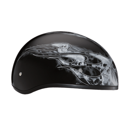 DOT Approved Daytona Motorcycle Half Face Helmet - Skull Cap Graphics for Men & Women, Scooters, ATVs, UTVs & Choppers - W/ Skull Flames Silver