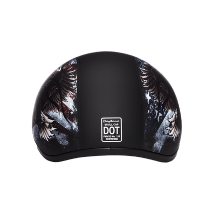DOT Approved Daytona Motorcycle Half Face Helmet - Skull Cap Graphics for Men & Women, Scooters, ATVs, UTVs & Choppers - W/ USA