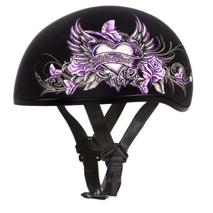 DOT Approved Daytona Motorcycle Half Face Helmet - Skull Cap Graphics for Men & Women, Scooters, ATVs, UTVs & Choppers - W/ Wild At Heart