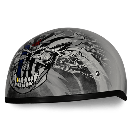 DOT Approved Daytona Motorcycle Half Face Helmet - Skull Cap Graphics for Men & Women, Scooters, ATVs, UTVs & Choppers - W/ Thunder