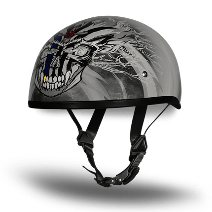 DOT Approved Daytona Motorcycle Half Face Helmet - Skull Cap Graphics for Men & Women, Scooters, ATVs, UTVs & Choppers - W/ Thunder