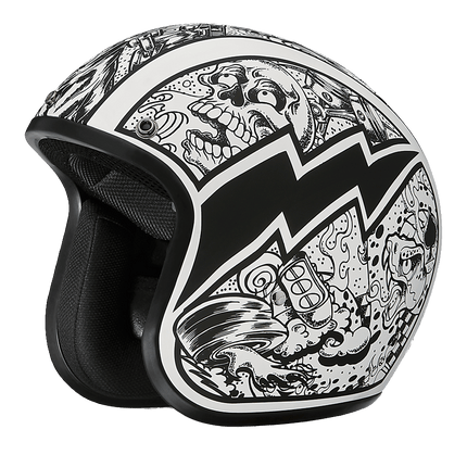 DOT Approved Daytona Cruiser Open Face Motorcycle Helmet - Men, Women & Youth - With Visor & Graphics - W/ Graffiti