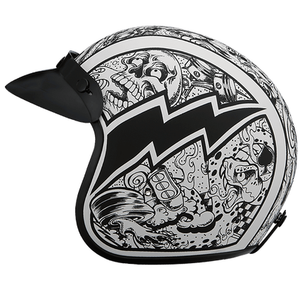 DOT Approved Daytona Cruiser Open Face Motorcycle Helmet - Men, Women & Youth - With Visor & Graphics - W/ Graffiti