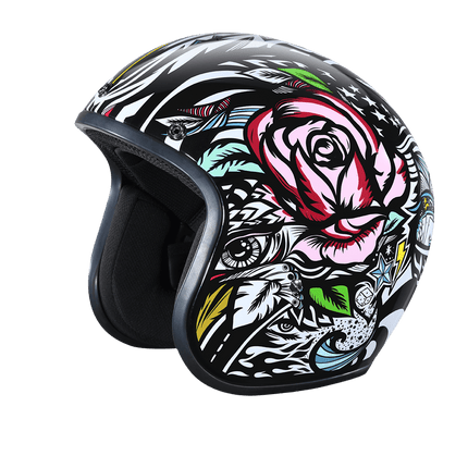 DOT Approved Daytona Cruiser Open Face Motorcycle Helmet - Men, Women & Youth - With Visor & Graphics - W/ Tribal