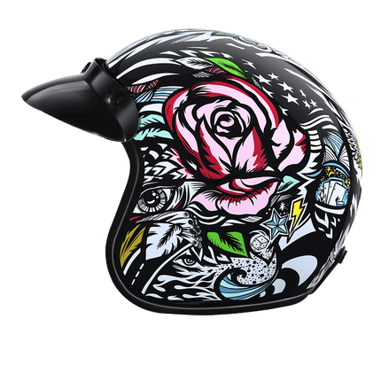 DOT Approved Daytona Cruiser Open Face Motorcycle Helmet - Men, Women & Youth - With Visor & Graphics - W/ Tribal
