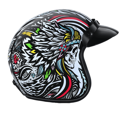 DOT Approved Daytona Cruiser Open Face Motorcycle Helmet - Men, Women & Youth - With Visor & Graphics - W/ Tribal