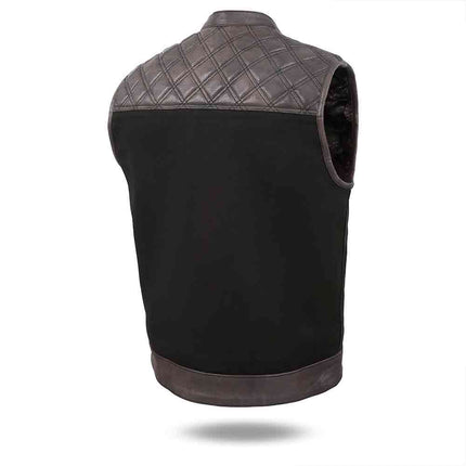 Men's Diamond Stitch Brown and Black Club Style Denim Motorcycle Vest