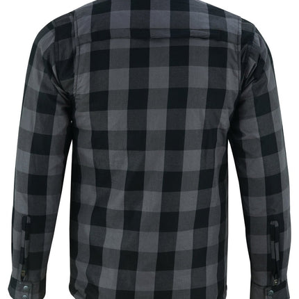 Alpha Check Men's  Armored Motorcycle Flannel Shirt - Gray/Black