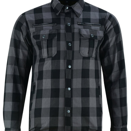 Alpha Check Men's  Armored Motorcycle Flannel Shirt - Gray/Black