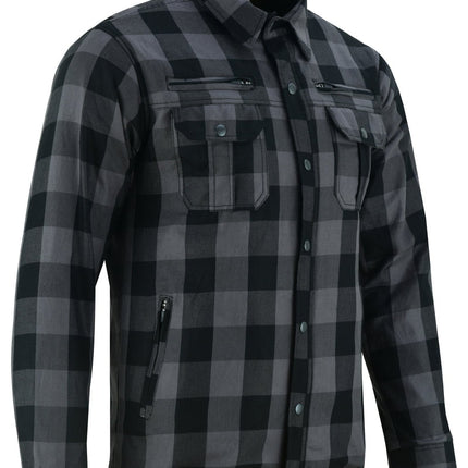 Alpha Check Men's  Armored Motorcycle Flannel Shirt - Gray/Black