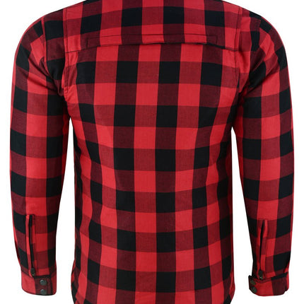 Alpha Check Men's  Armored Motorcycle Flannel Shirt - Red/Black