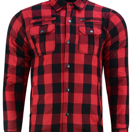 Alpha Check Men's  Armored Motorcycle Flannel Shirt - Red/Black