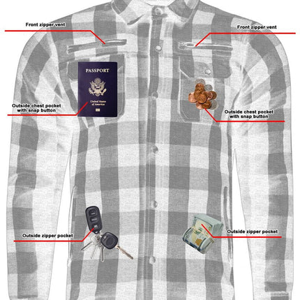Alpha Check Men's  Armored Motorcycle Flannel Shirt - Red/Black