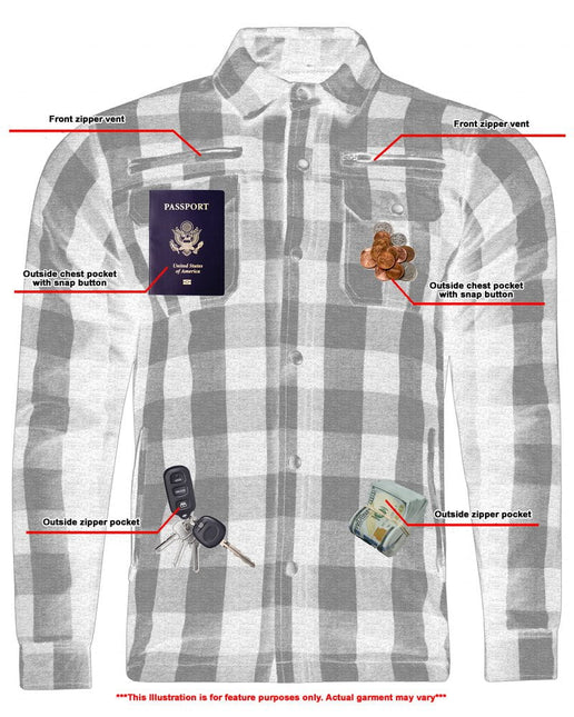 Alpha Check Men's  Armored Motorcycle Flannel Shirt - Red/Black