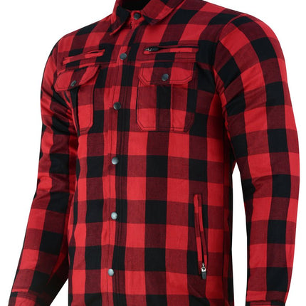 Alpha Check Men's  Armored Motorcycle Flannel Shirt - Red/Black