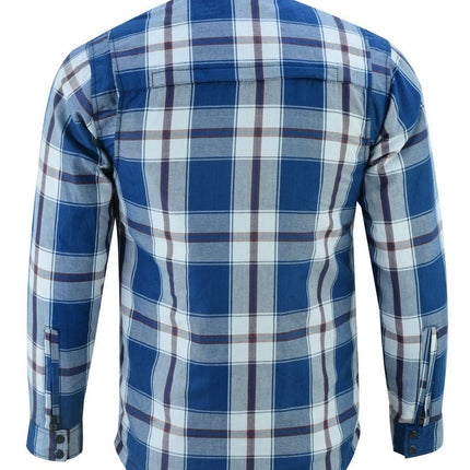 Alpha Check Men's  Armored Motorcycle Flannel Shirt - Blue/White/Maroon