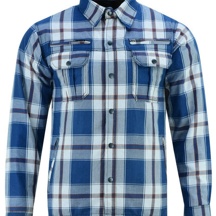 Alpha Check Men's  Armored Motorcycle Flannel Shirt - Blue/White/Maroon