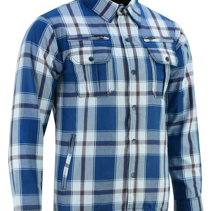 Alpha Check Men's  Armored Motorcycle Flannel Shirt - Blue/White/Maroon