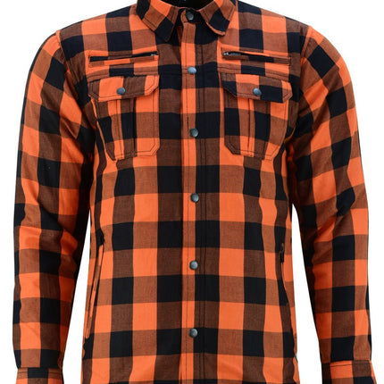 Alpha Check  Men's  Armored Motorcycle Flannel Shirt - Orange