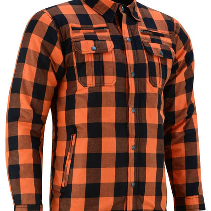 Alpha Check  Men's  Armored Motorcycle Flannel Shirt - Orange