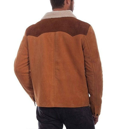 Dual Tone Western Trucker Jacket W/ Shearling Collar