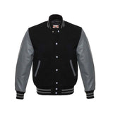 Letterman Men's Varsity Jacket With Leather Sleeves - Black