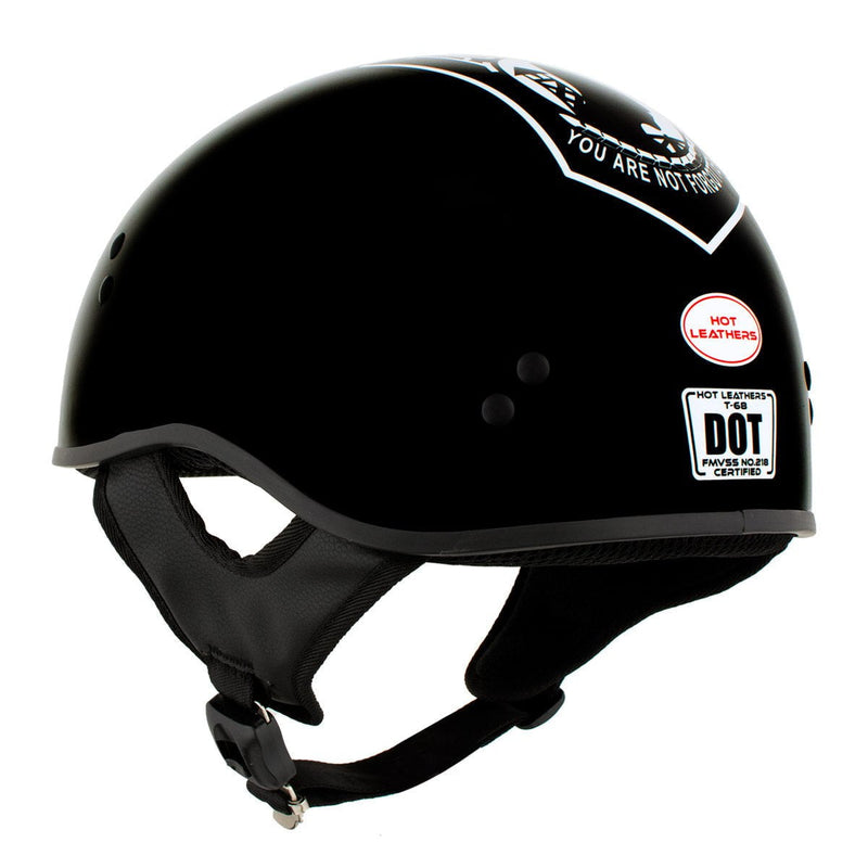 'POW' Gloss Black Skull Cap DOT Approved Half Motorcycle Helmet