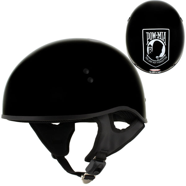 'POW' Gloss Black Skull Cap DOT Approved Half Motorcycle Helmet