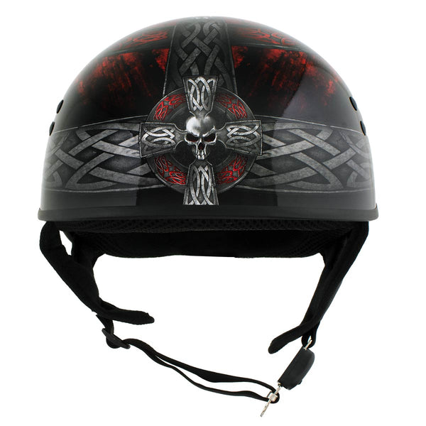 Hot Leathers Black Celtic Cross Motorcycle DOT Approved Skull Cap Half Helmet Biker