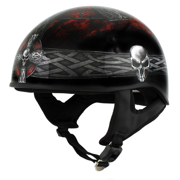 Hot Leathers Black Celtic Cross Motorcycle DOT Approved Skull Cap Half Helmet Biker