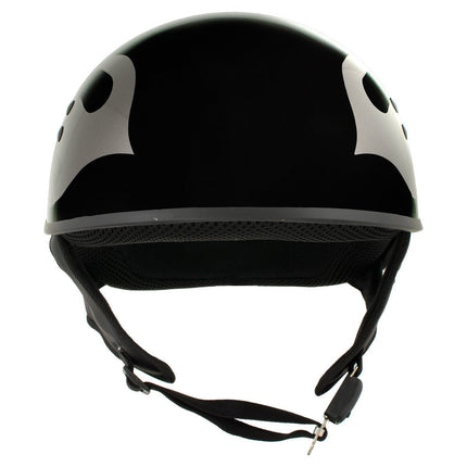 Hot Leathers Silver Flames Gloss Black Motorcycle DOT Approved Skull Cap Half Helmet